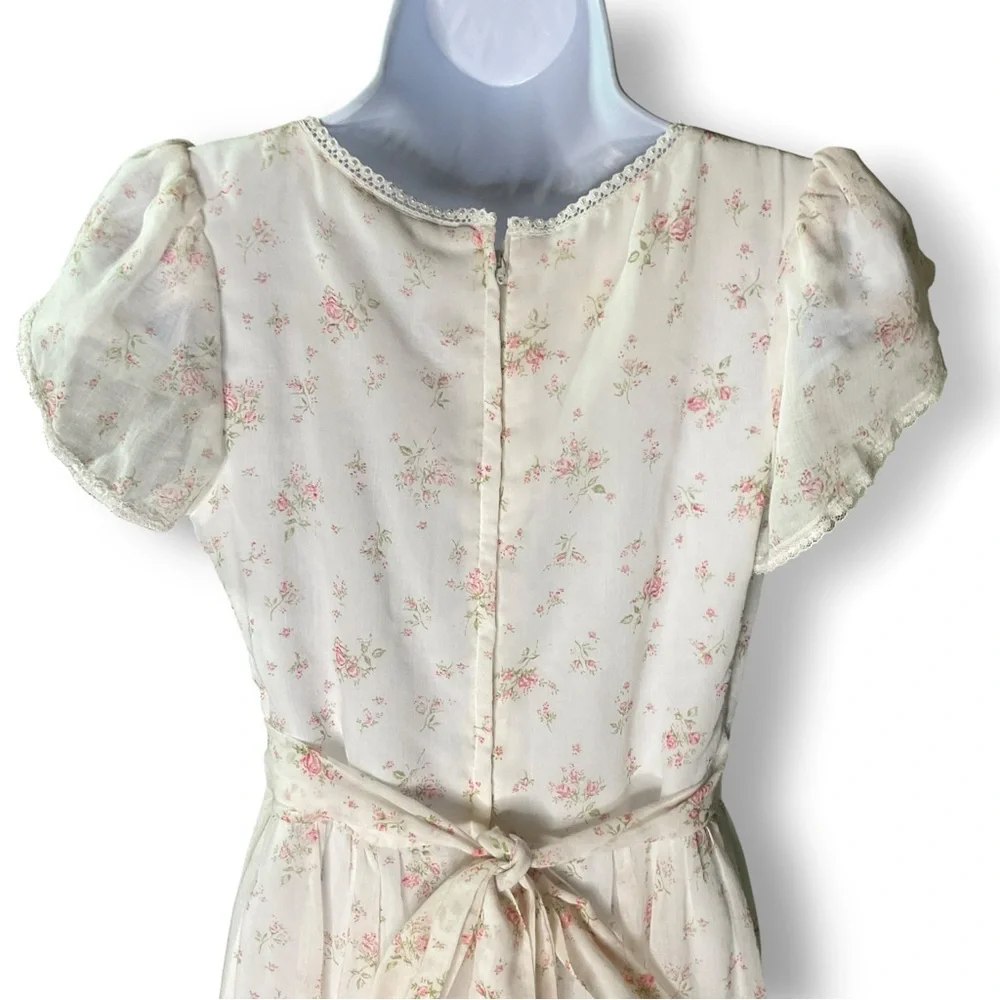Gunne Sax Jessica Vintage Dress M Floral Chiffon Maxi Flutter Sleeve Cottagecore - Picture 9 of 15